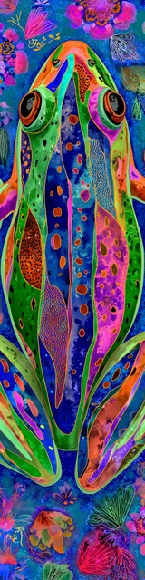 Free printable frog bookmark featuring from overhead colorful frog bookmark